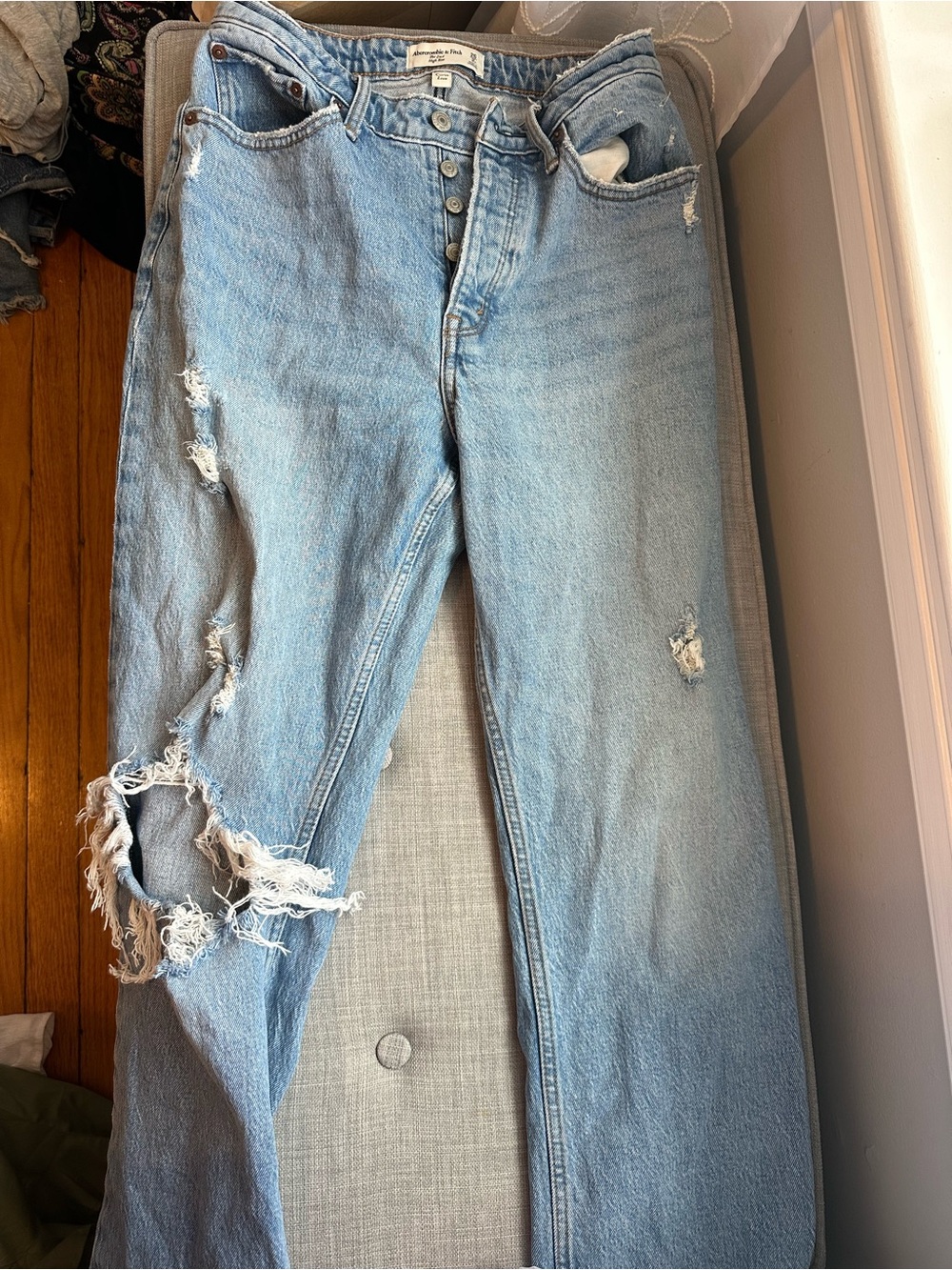 Abercrombie & Fitch Light Blue Distressed Straight Leg Jeans